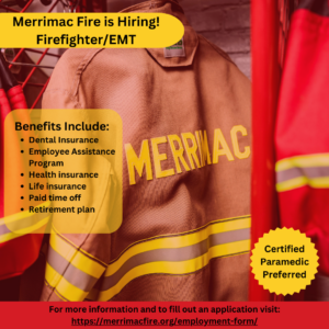 Merrimac is Hiring firefighters graphic